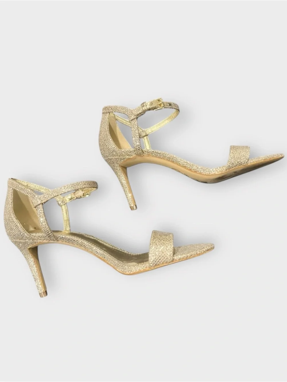 Michael Kors Gold Glitter Sandal Mid Heels Simone Ankle Strap | 6.5 Worn Once